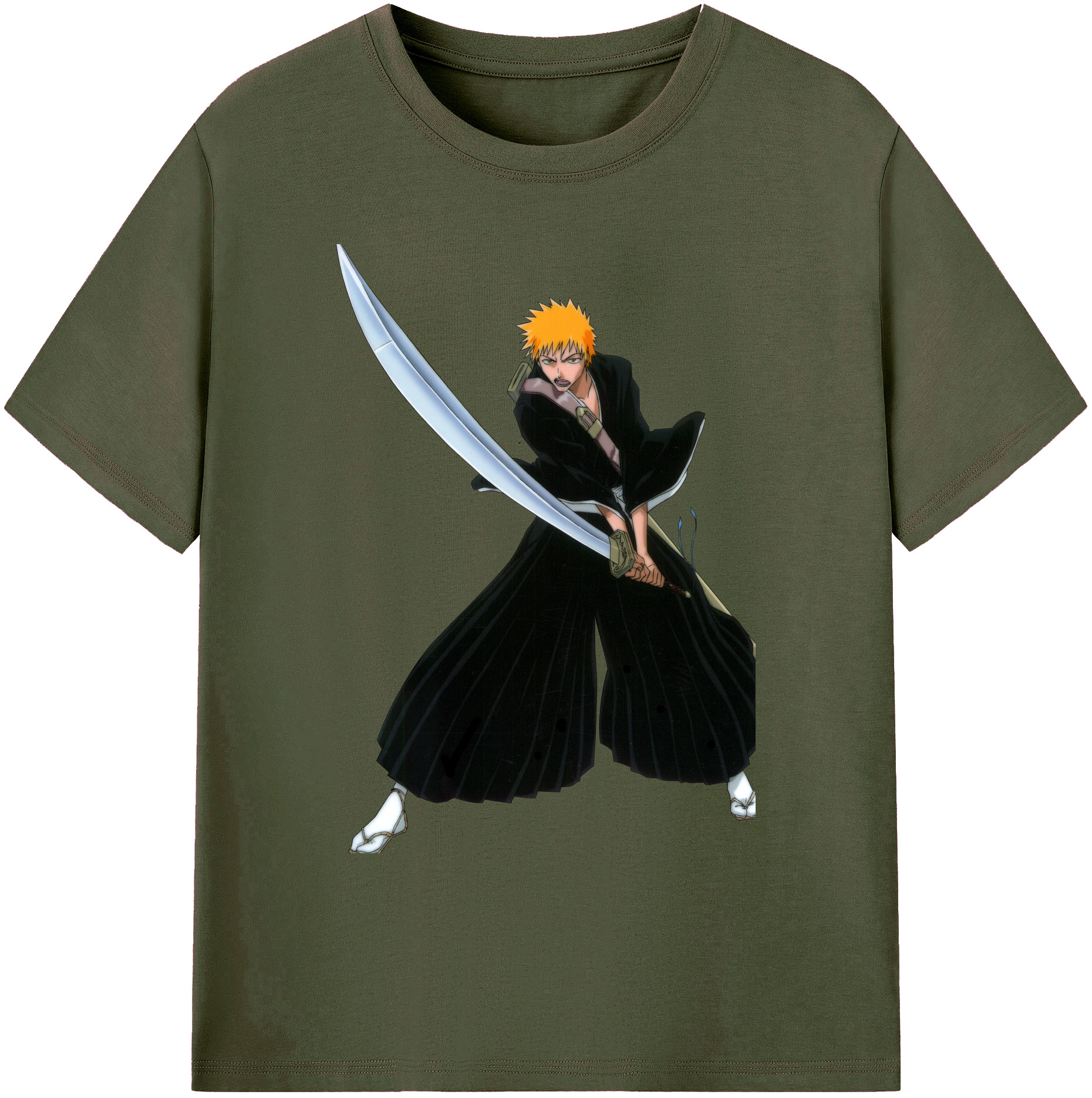 （画像用） ブリーチ 黒崎一護（くろさき いちご）BLEACH Kurosaki Ichigo 綿100％ メンズ半袖Tシャツ｜肌触りやわらか＆通気性